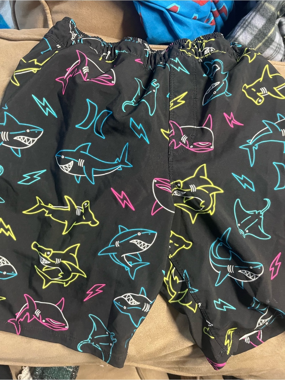 Hurley Black Swim Trunks with Neon Shark Print